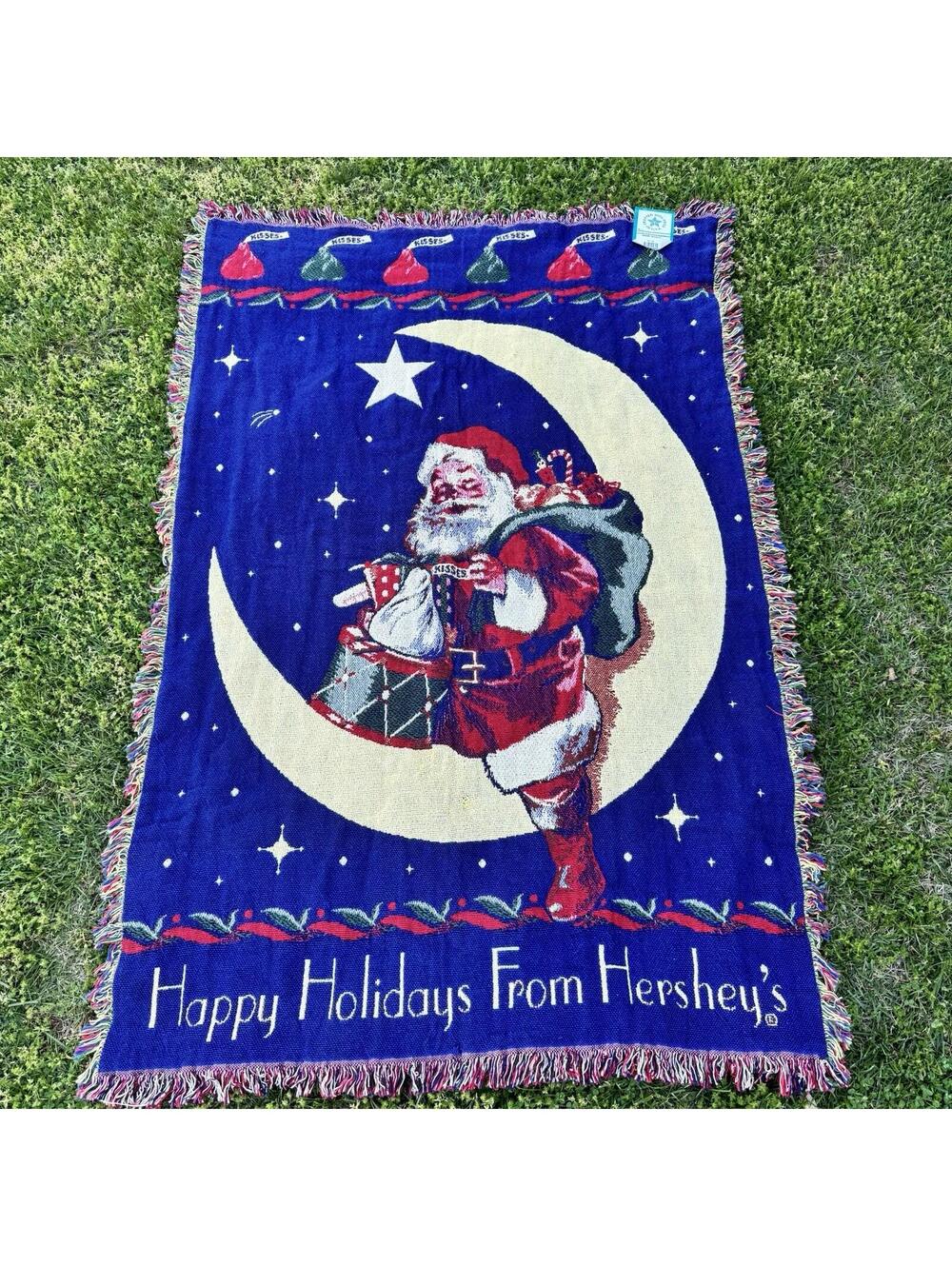 NEW Hershey Kisses Christmas Santa Tapestry Woven Blanket Throw Holiday Made USA